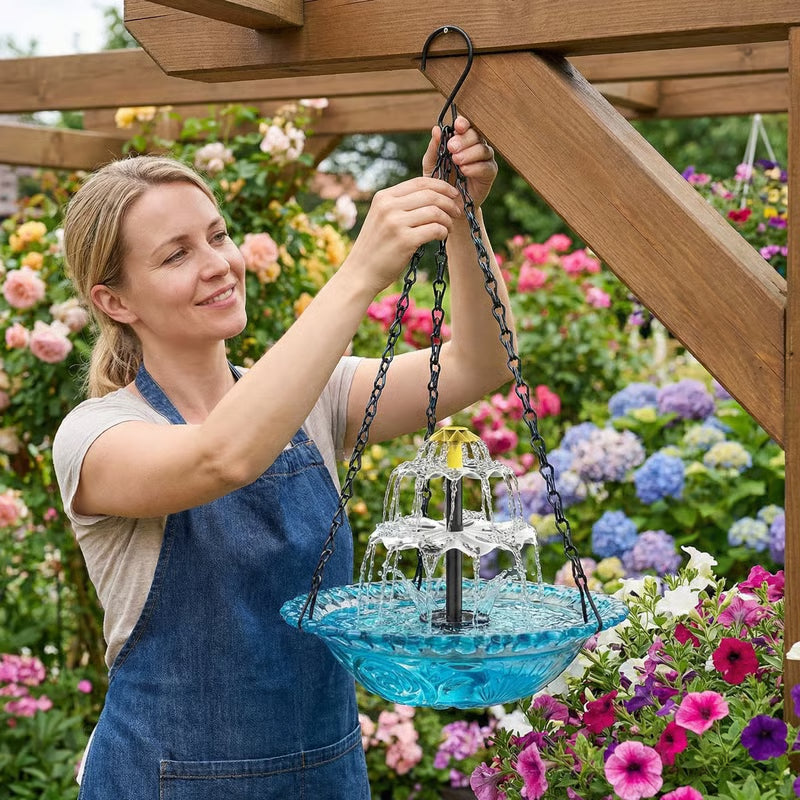 🔥💐SPRING DAY SALE- ONLY 💲32.99!⚡50K+ SOLD!🐦Solar Cascade Hanging Bird Bath Fountain