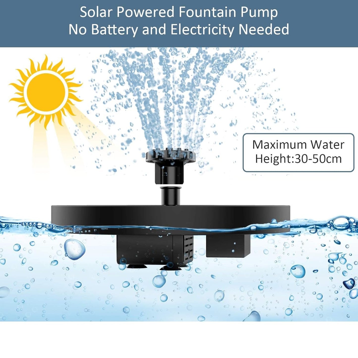 Peachlife™ Solar Fountain with 6 Nozzles – Solar Powered, Rechargeable Battery, LED Option